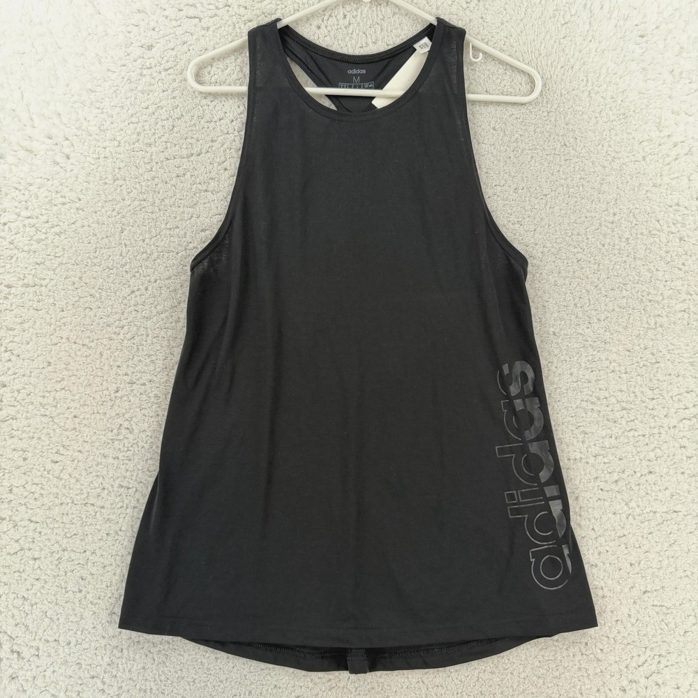 Adidas D2M Brand Tank Top Womens Medium Black Strappy Open Back FL9212 New